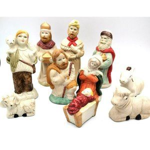 Nativity Set 10 Figures in Set Painted Porcelain Holiday Treasures Christmas